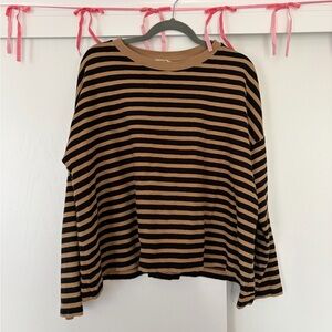 Madewell Black and Tan Striped Long Sleeve Tee